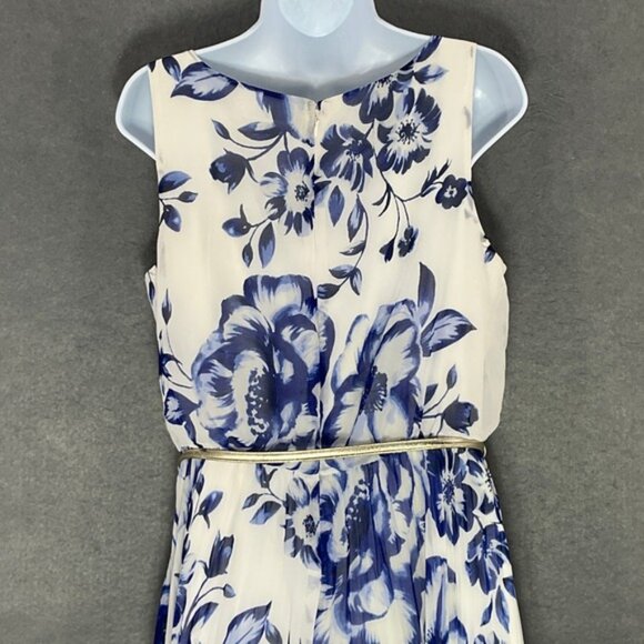 Eliza J Floral Dress‎ Womens Sz 12 Blue Pleated Sleeveless Party Cocktail Dress - Picture 6 of 11